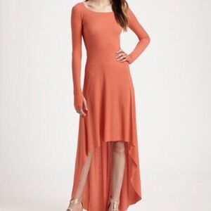 BCBG Maxazria AURELA Essential Coral High / Low Knit Maxi Dress I Medium